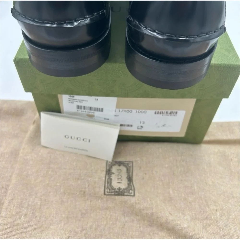 Gucci, gold logo, embellished, leather loafers size 13 made in Italy - Picture 3 of 7